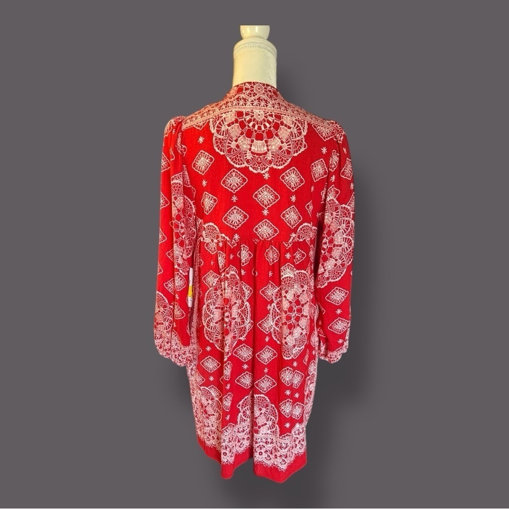 Red & White Bohemian Style Babydoll dress, NEW - Picture 4 of 4
